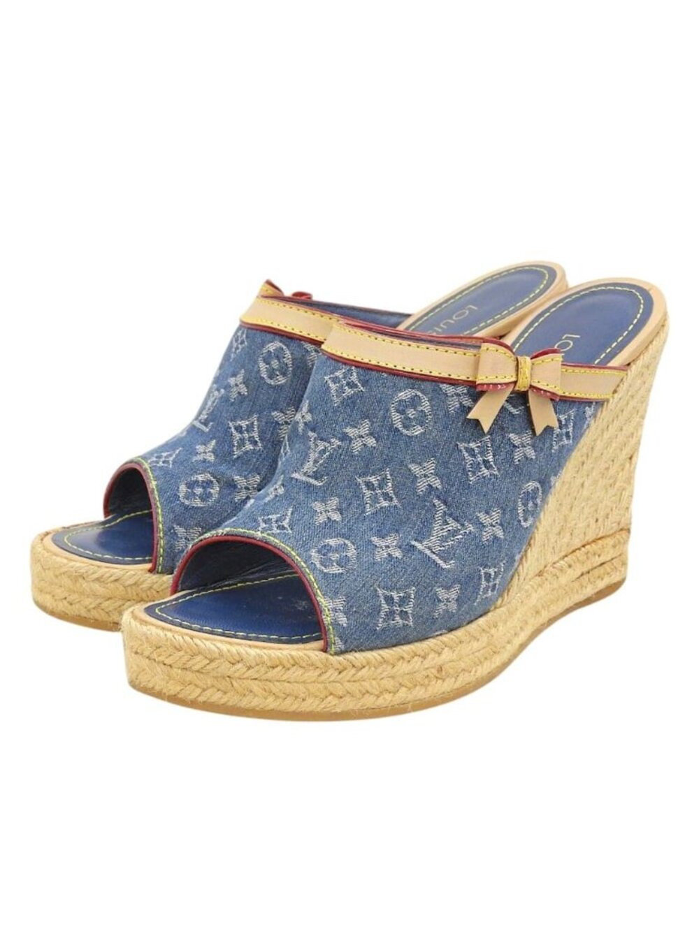 Louis Vuitton Monogram Denim Espadrille Heels Shoes Blue